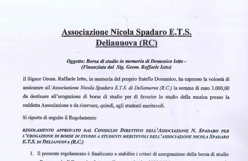 Bando borsa di studio in memoria di Domenico Ietto