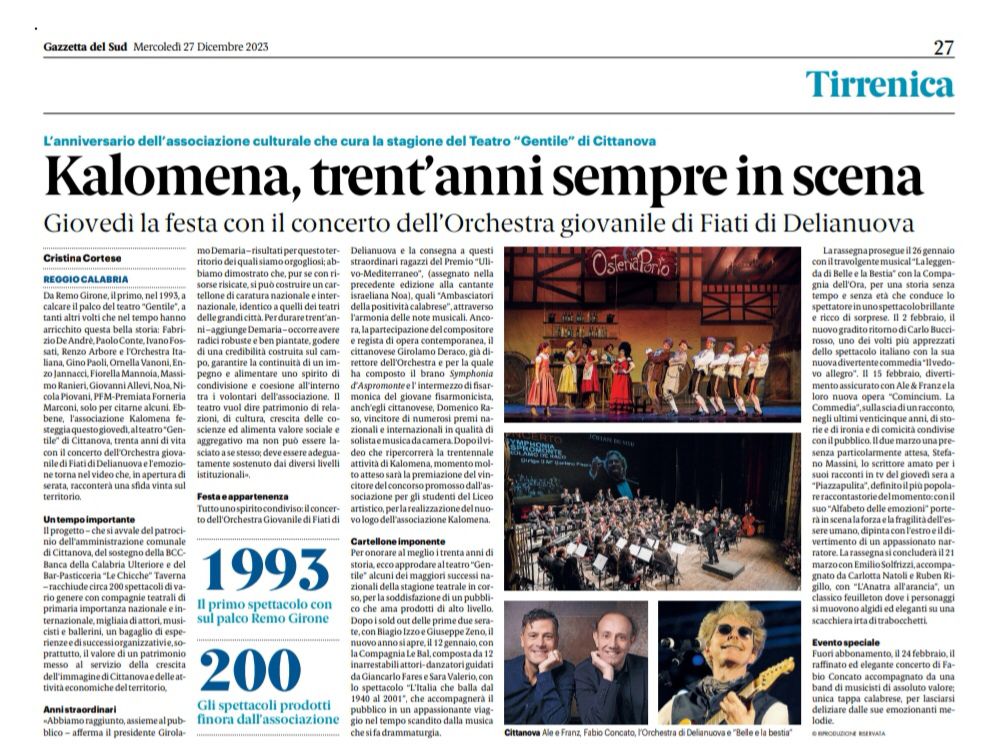 Kalomena, 30° anniversario dell’Associazione culturale